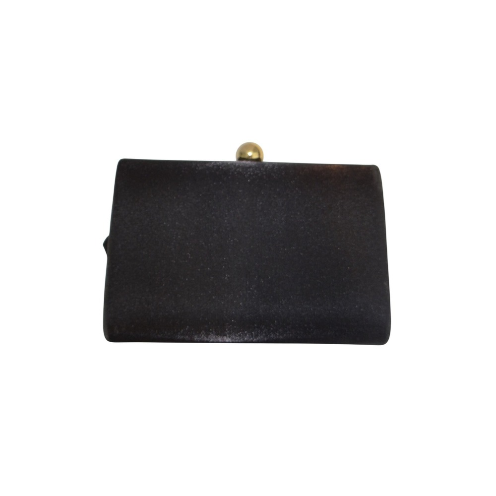 Valerie‎ Stevens Black Satin Box Clutch Evening Bag Gold Ball Clasp with Mirror